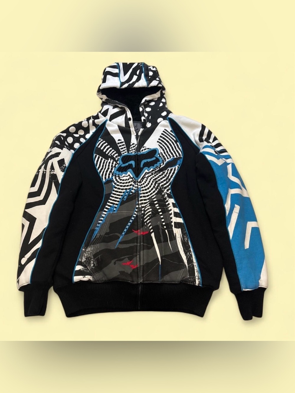 Fox Black, White & Blue Graphic Zip Hoodie for Kids